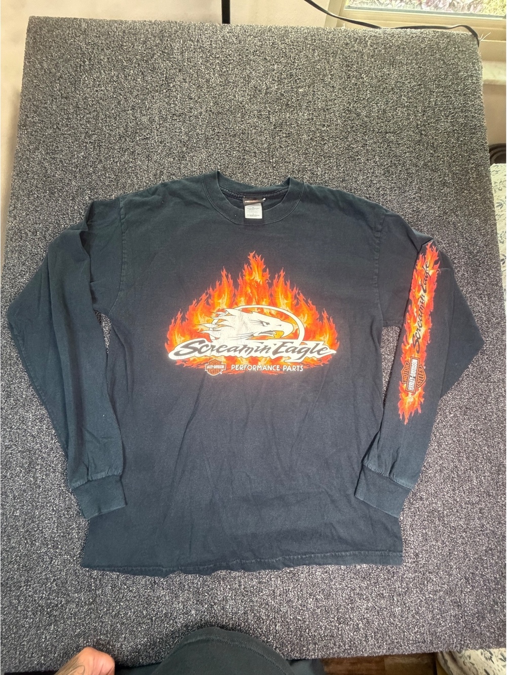 Vintage Y2K Harley Davidson Screamin Eagle Long Sleeve Shirt L Flames Main Gate